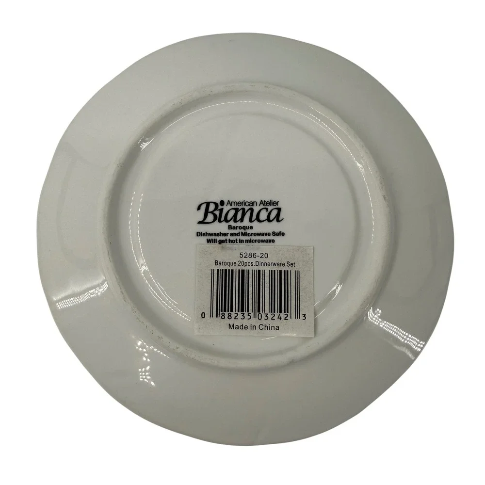 American Atelier Bianca Baroque Saucer‎ Plate Cream Embossed Scroll Beaded NEW